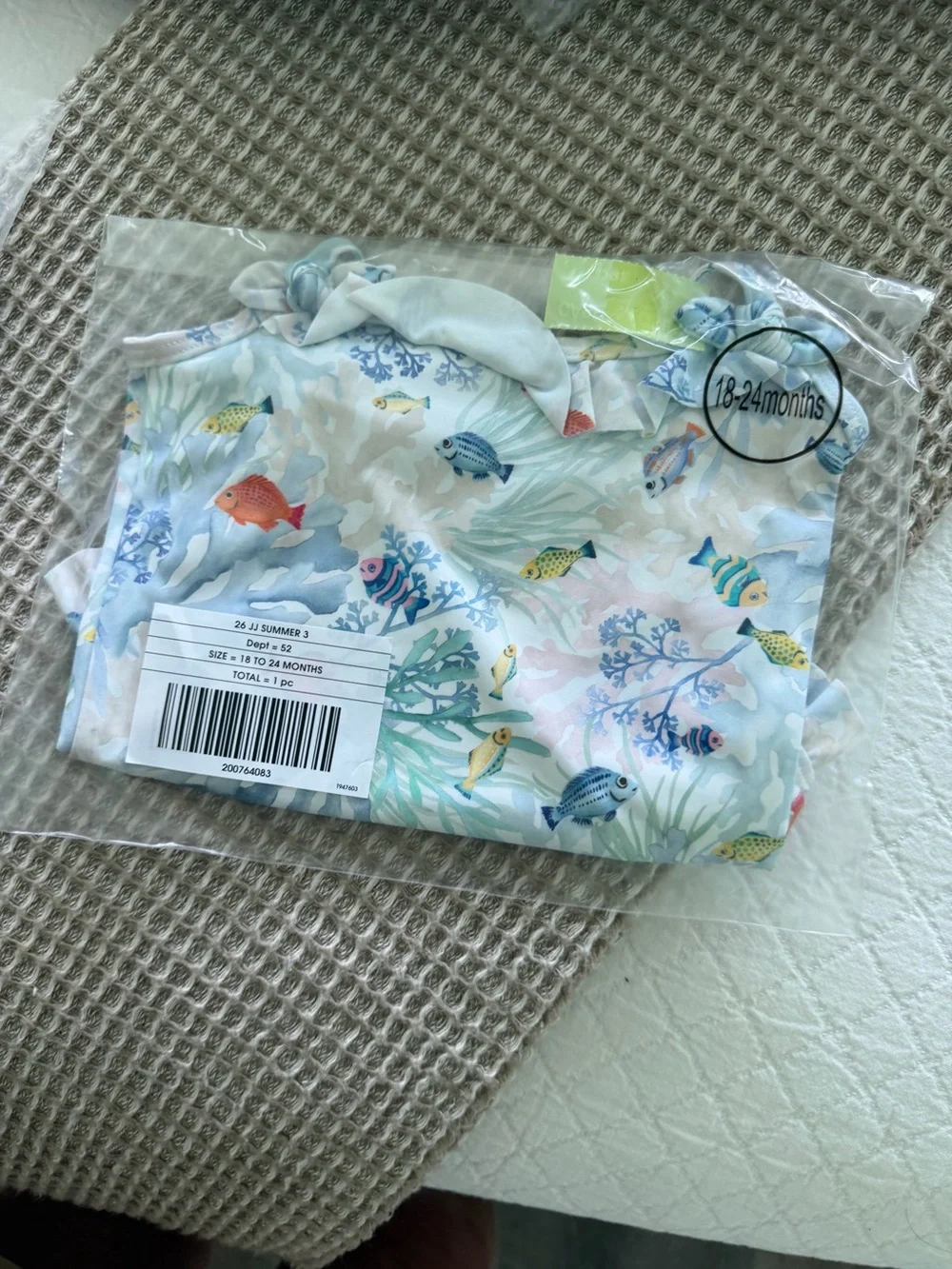 Jamie and Jack girls 18 to 24 months Sea Life Print Swimsuit- Light blue nwt